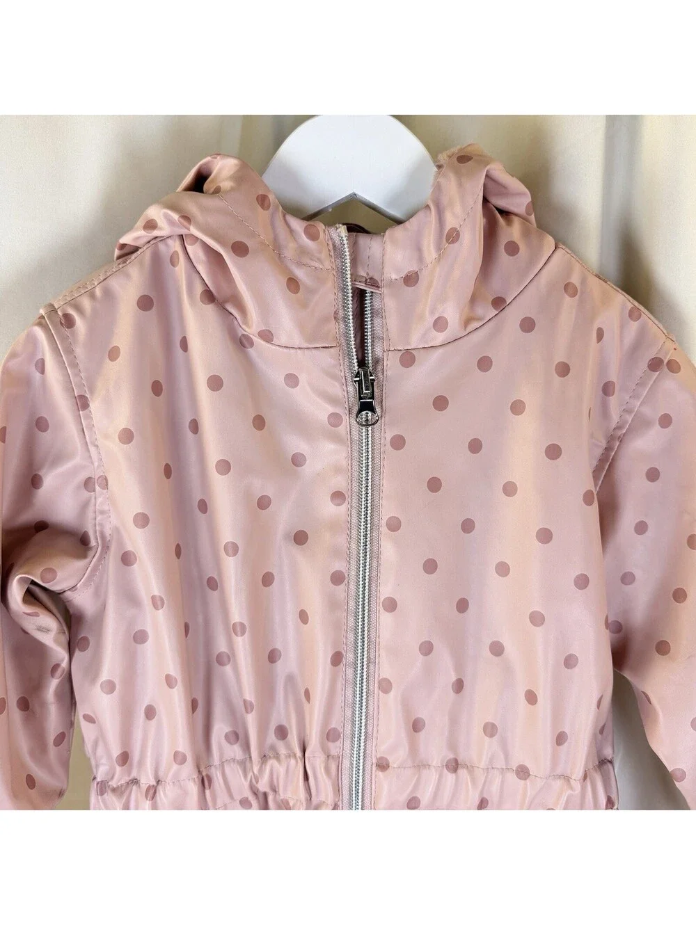 C & C California Girls Pink Rain Jacket Hooded Coat Polka Dot Faux Fur Lined 5